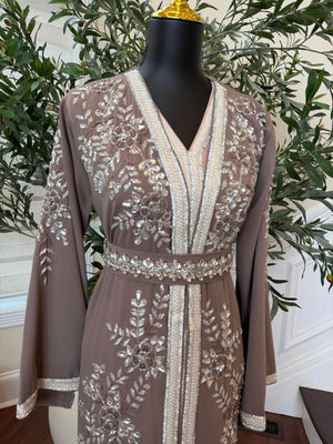 Taupe Beaded Charm Elegance Kuftan