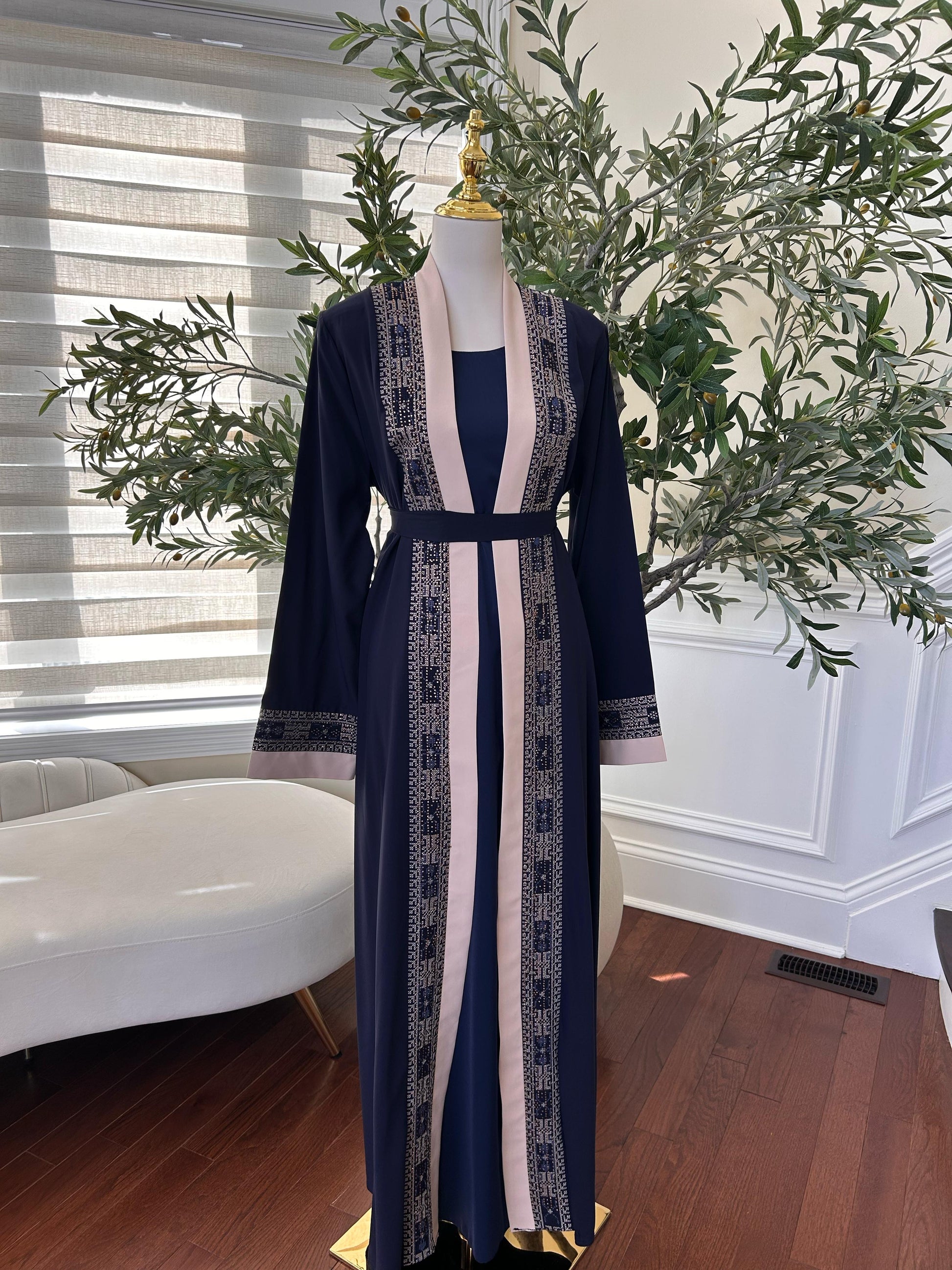 Blue Tatreez Beaded Two Piece Abaya
