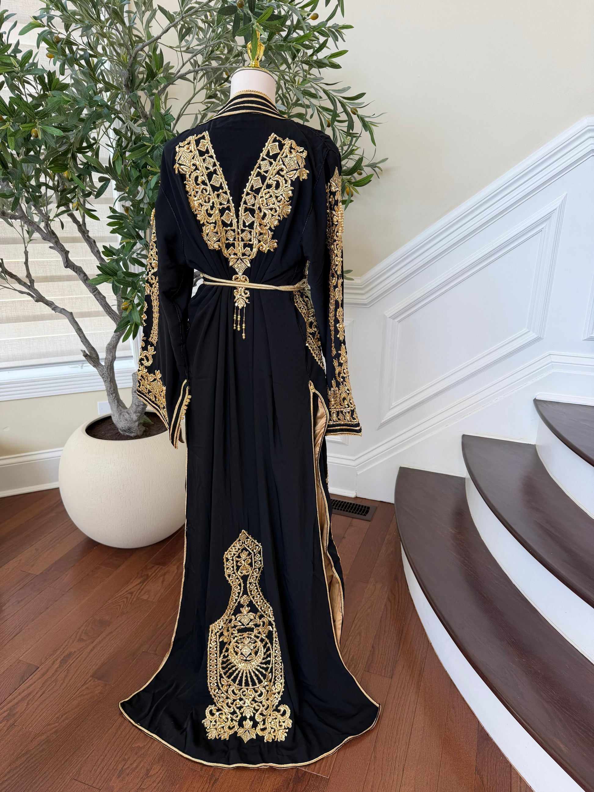 Black Embroidery Beaded Golden Kuftan