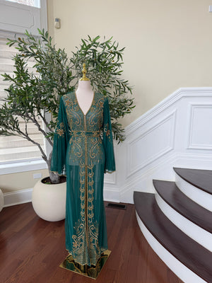 Emerald Green Stone Cardigan Abaya