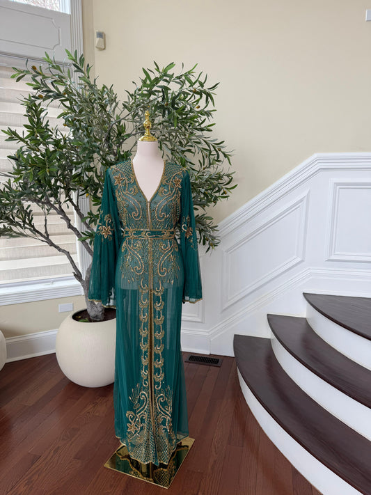 Emerald Green Stone Cardigan Abaya