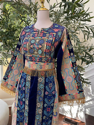 Blue Tatreez Velvet Embroidered Tatreez Thobe