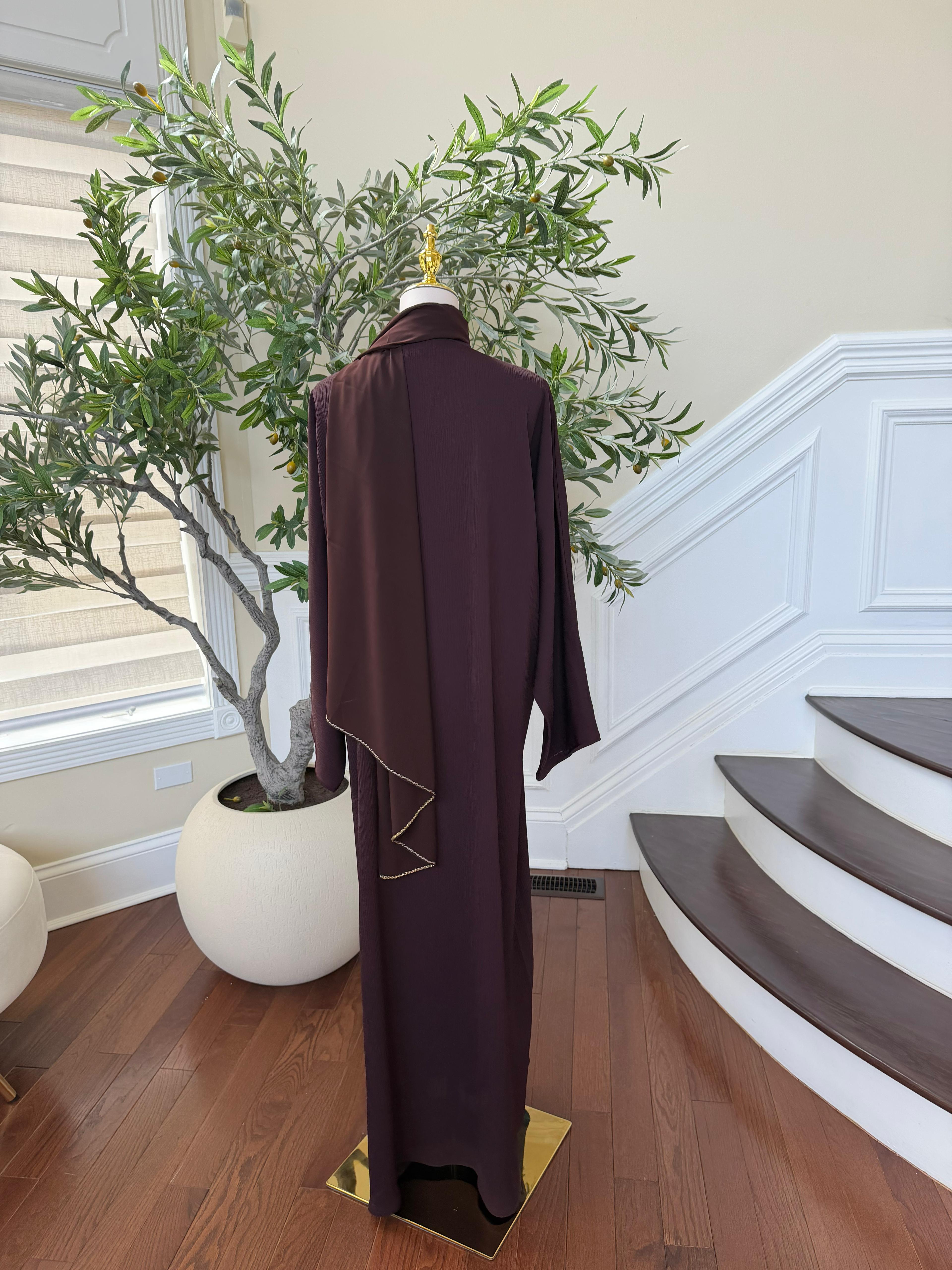 Deep Purple Golden Detail Open Abaya