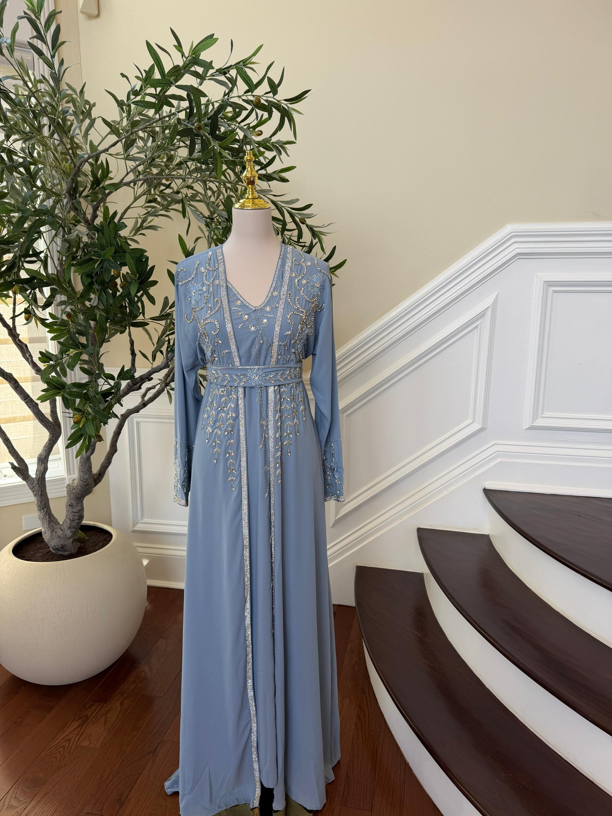 Baby Blue Beaded Two Piece Kuftan