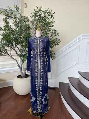 Navy Blue Silver Stone Cardigan Abaya