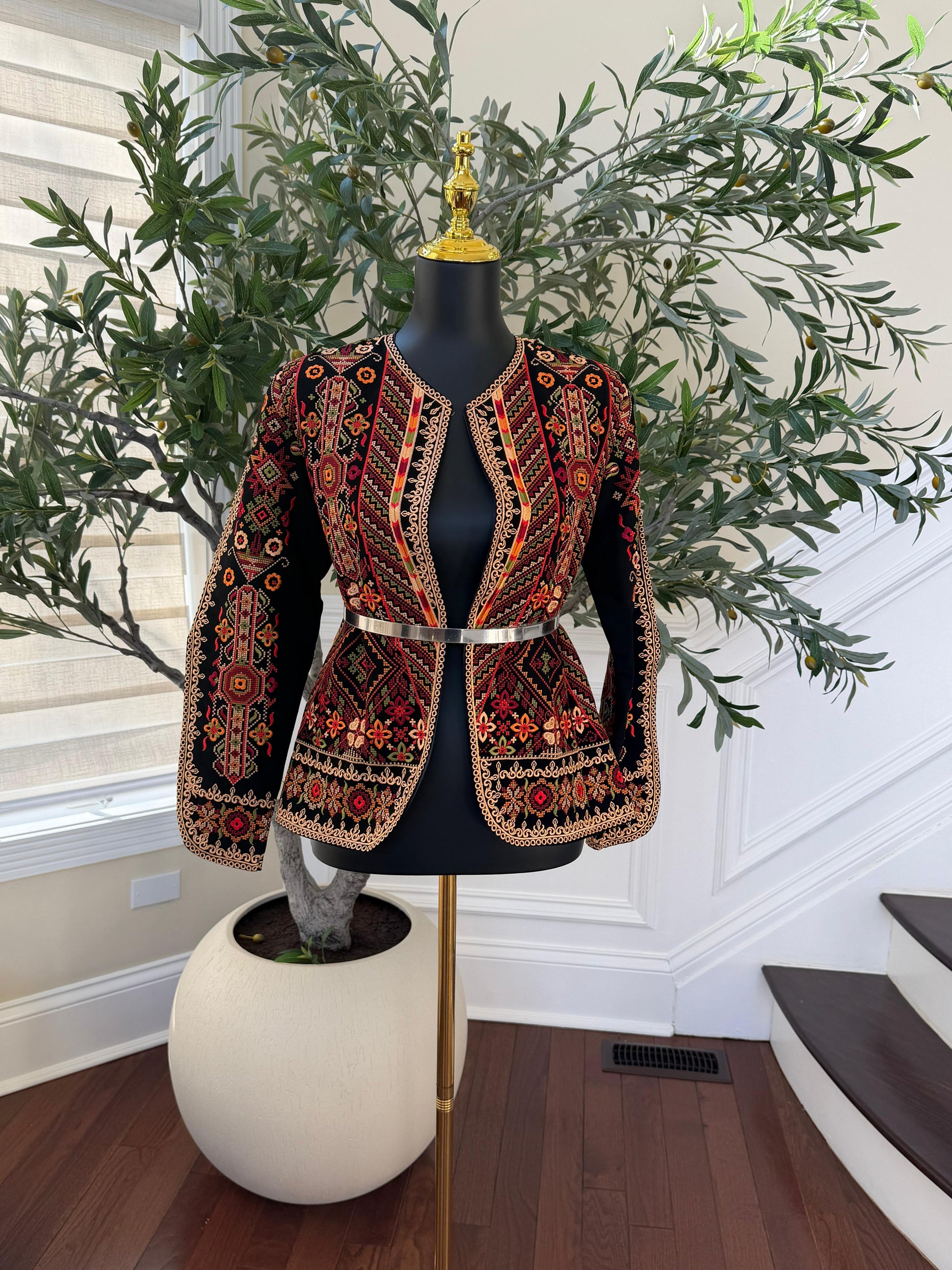 Tan Embroidery Black Tatreez Jacket