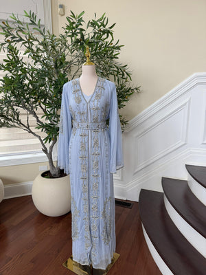 Baby Blue Silver Stone Beaded Abaya