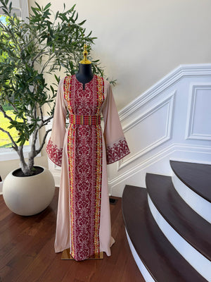 Beige Red Tatreez Elegance Thobe
