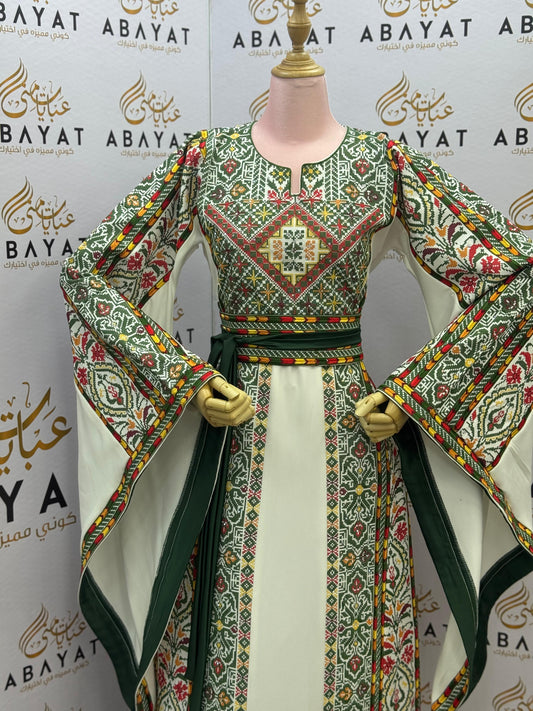 White Elegance With Green Royal Tatreez Thobe