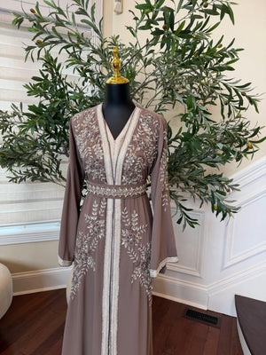 Taupe Beaded Charm Elegance Kuftan