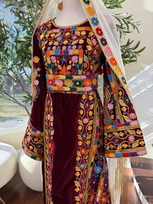 Red Velvet Handmade Embellished Beaded Thobe