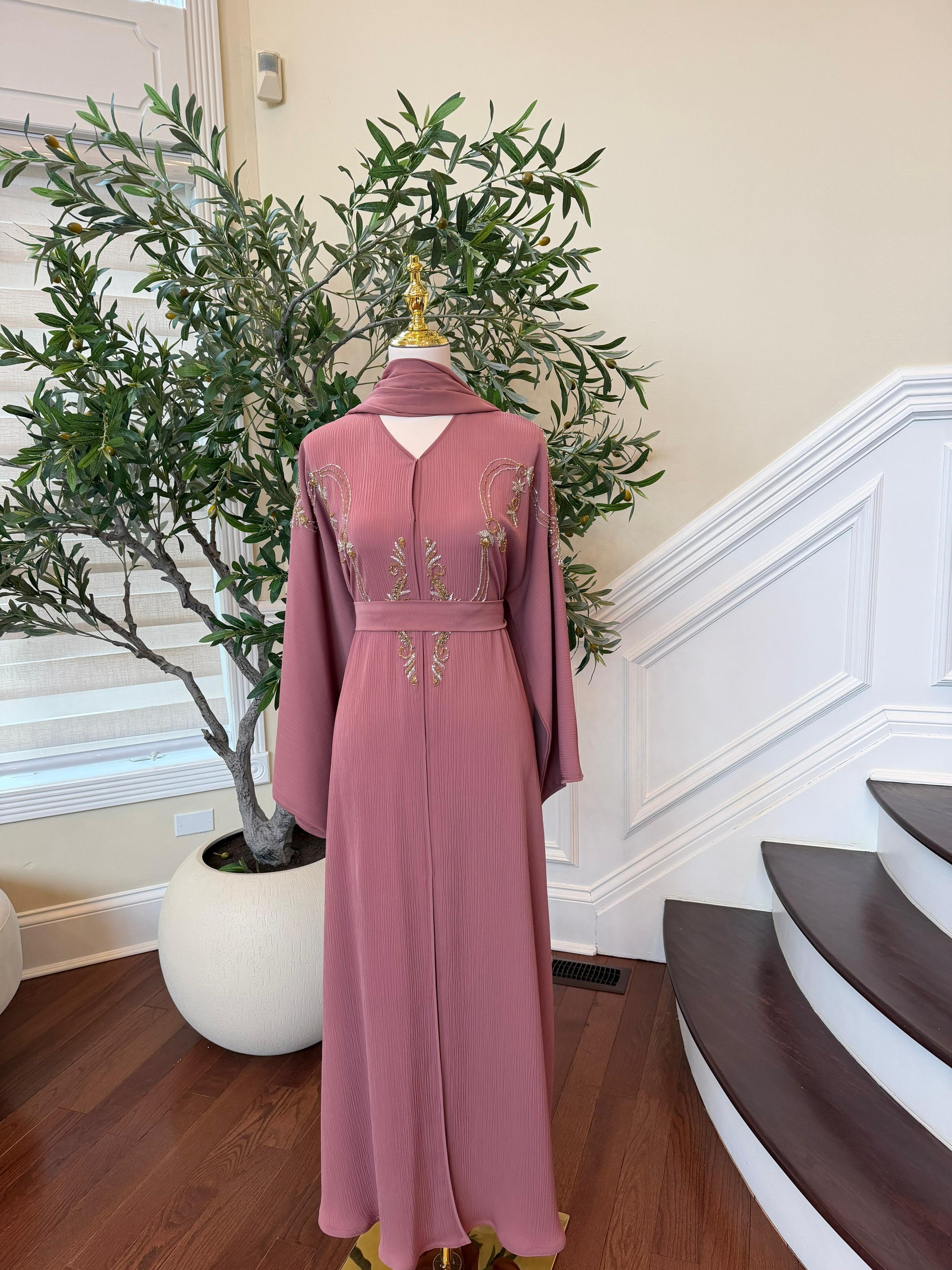 Blush Beaded Design Abaya