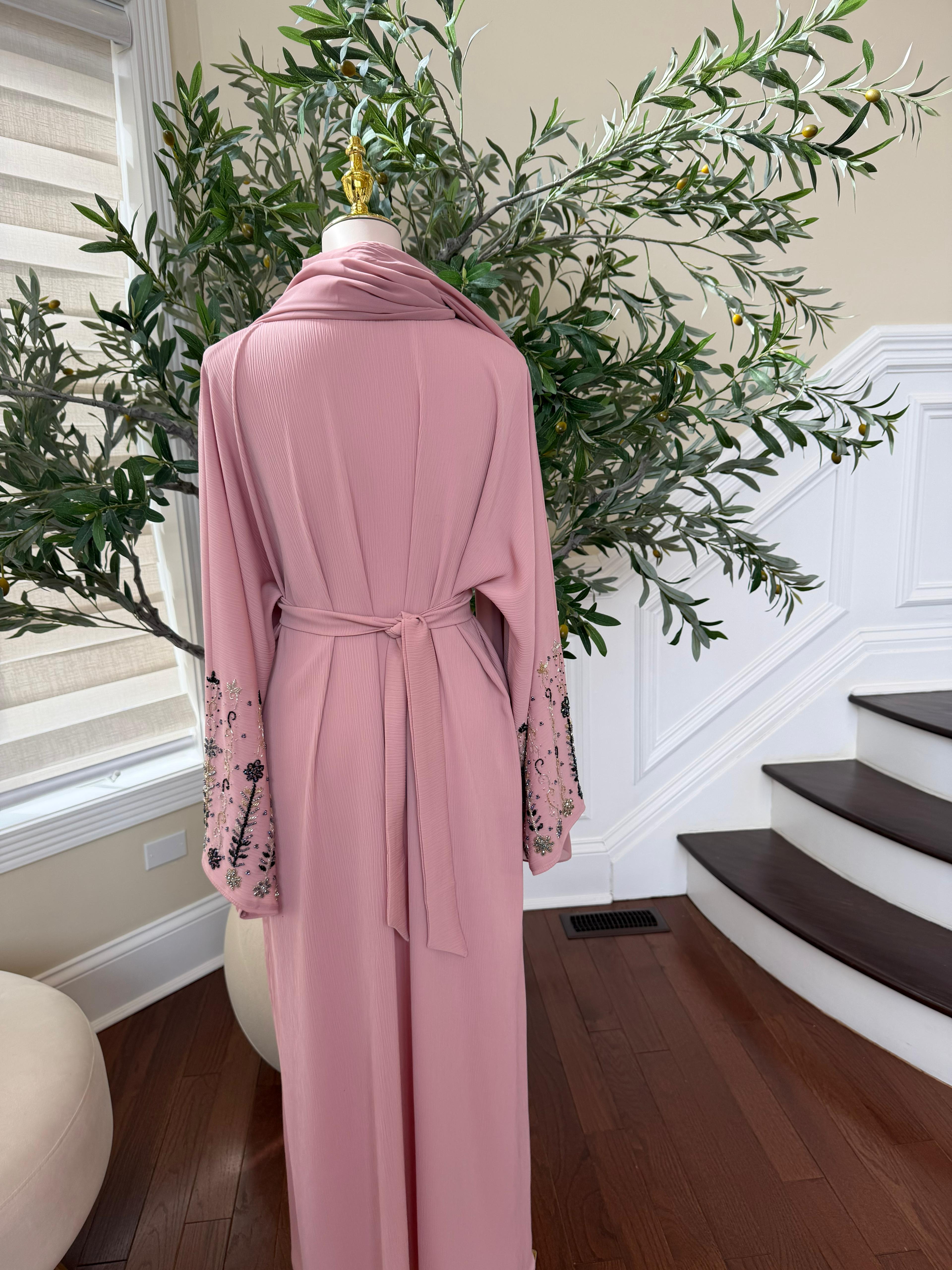 Pink Sleeve Charm Beaded Abaya