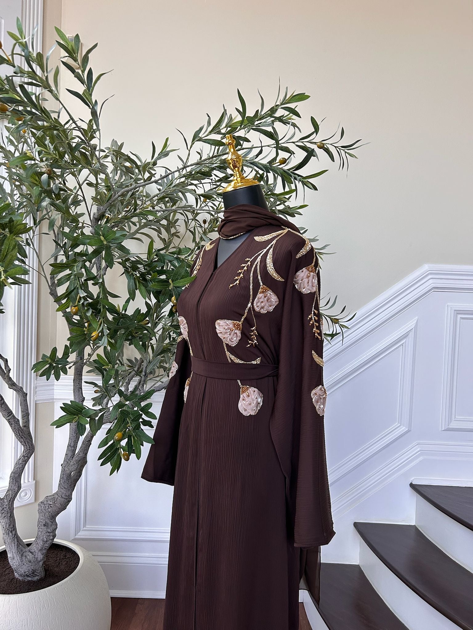 Brown Floral Essence Abaya
