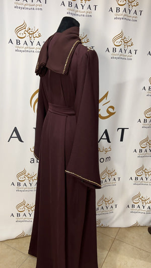 Crater Brown Stone Hand Work Abaya With Matching Belt and Hijab