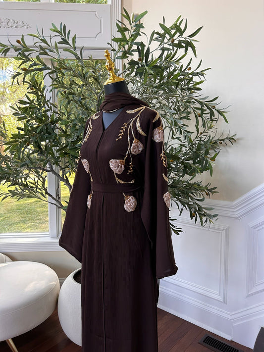 Brown Floral Essence Abaya