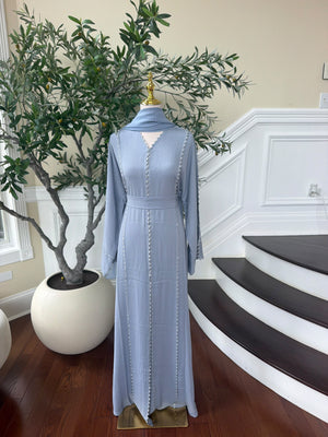 Baby Blue Beaded Elegance Abaya