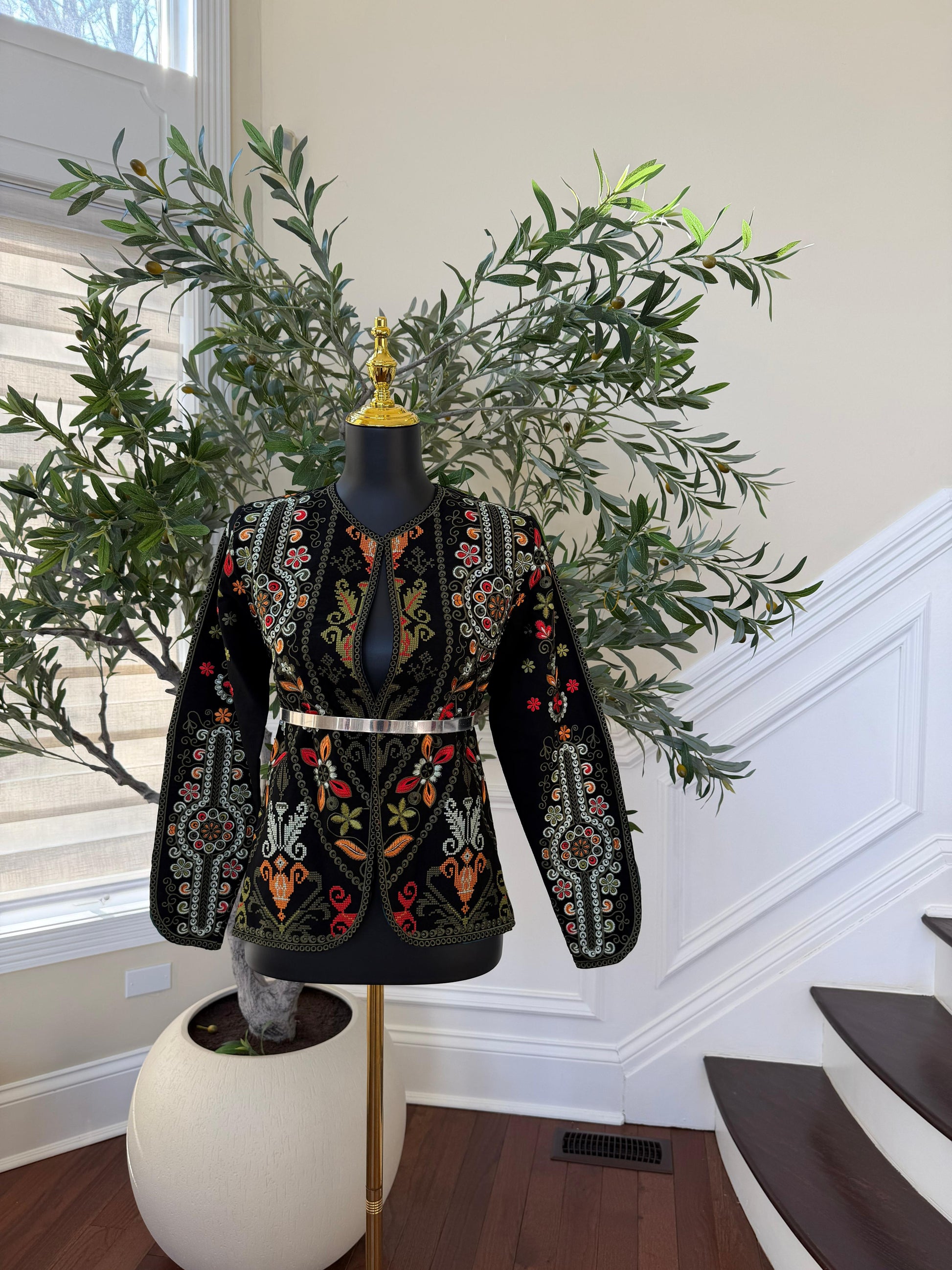 Black Embroidery Green Tatreez Jacket