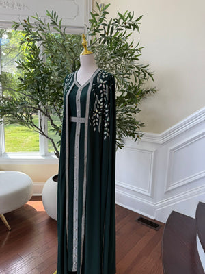 Emerald Green Embellished Chiffon Kaftan Crystal Vine Detail