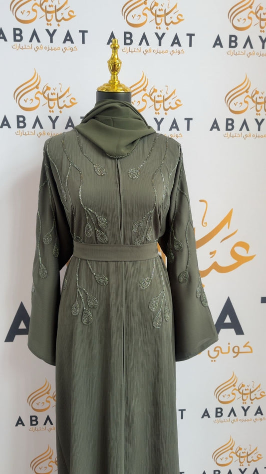 Sage Green Beaded Elegance Abaya