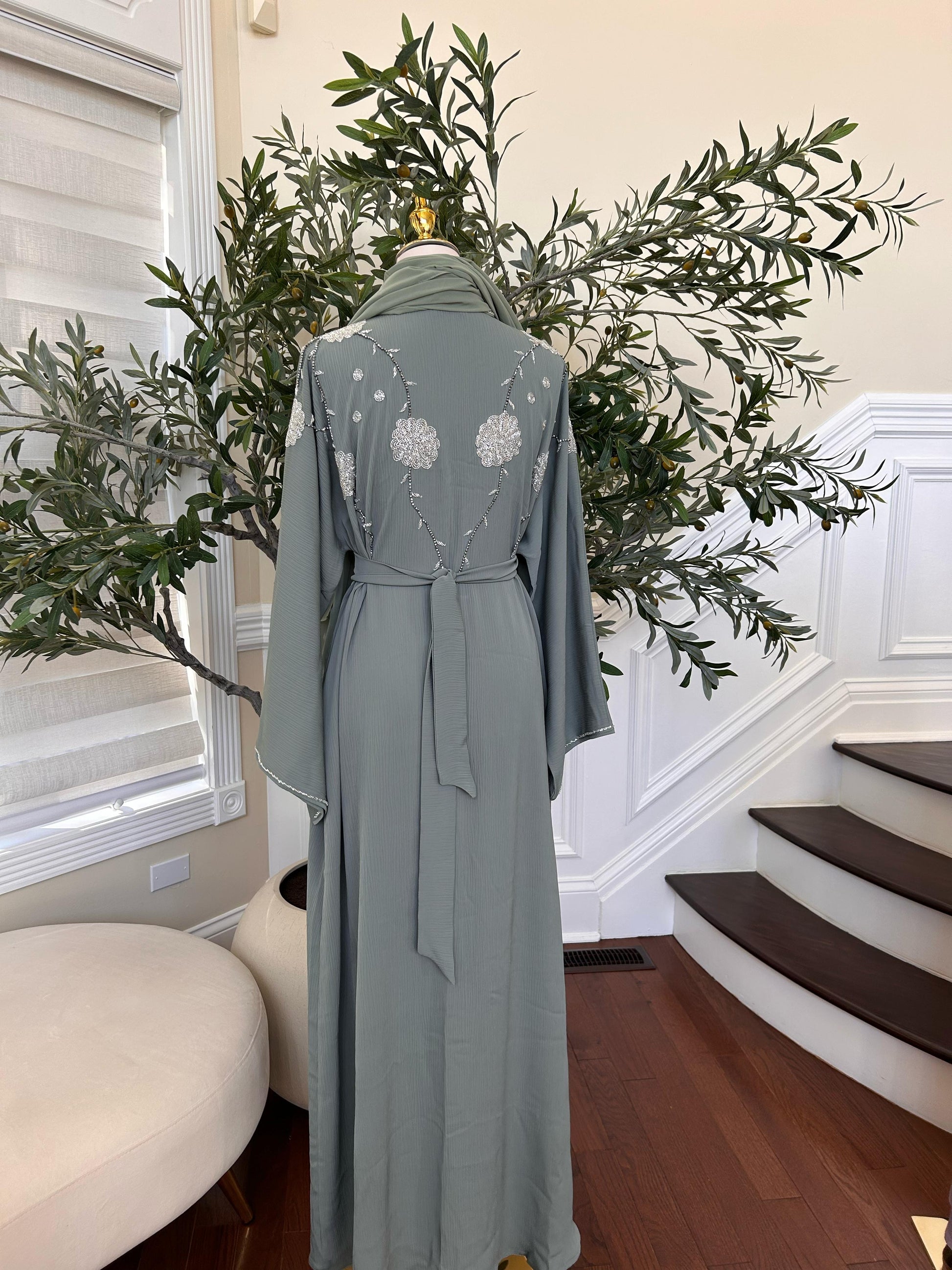Mint Green Charm Beaded Abaya