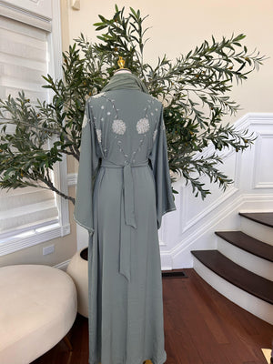 Mint Green Charm Beaded Abaya