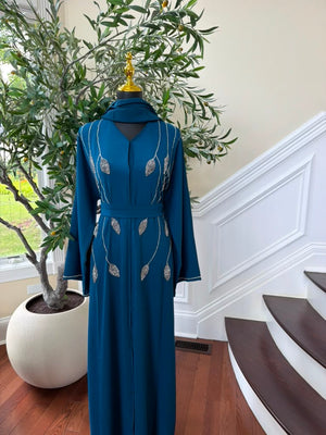 Sky Blue Floral Beaded Abaya