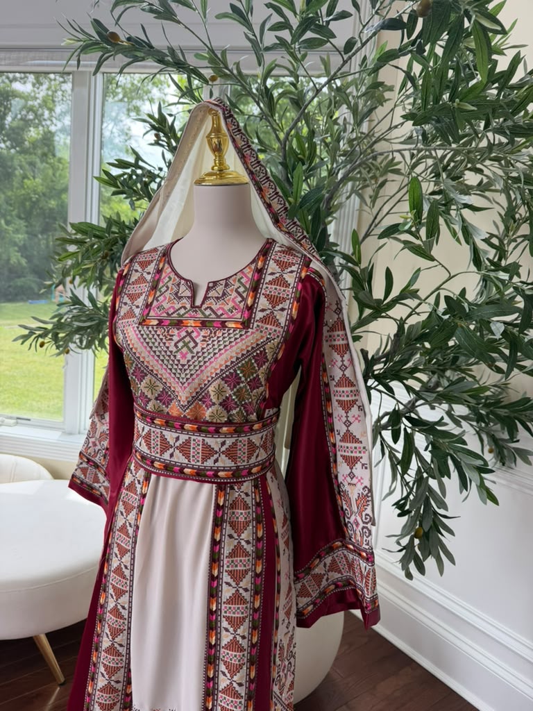 White Embroidery Tatreez Red Thobe