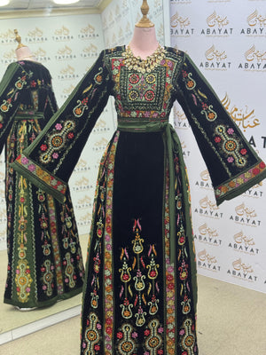 Premium Palestinian Malakah Velvet Thobe – Forest Green Edition