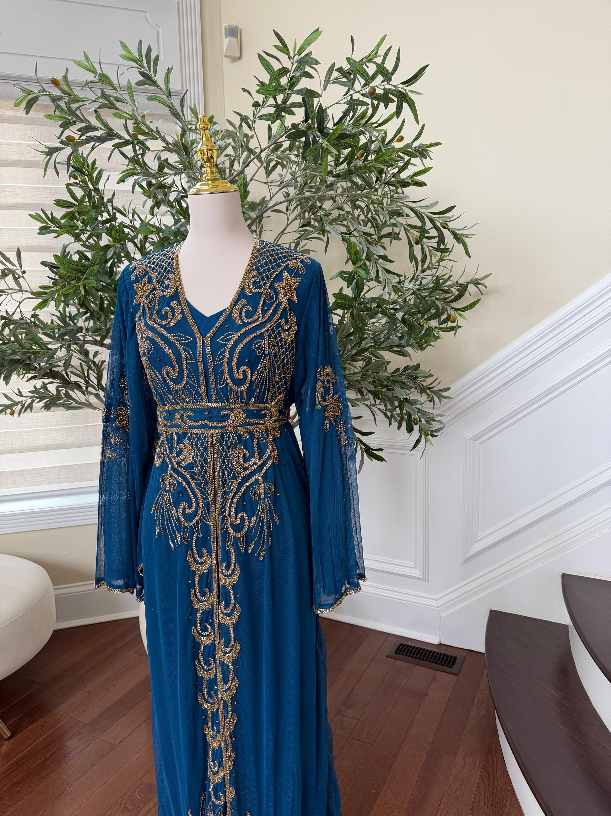 Turquoise Devine Golden Cardigan Abaya