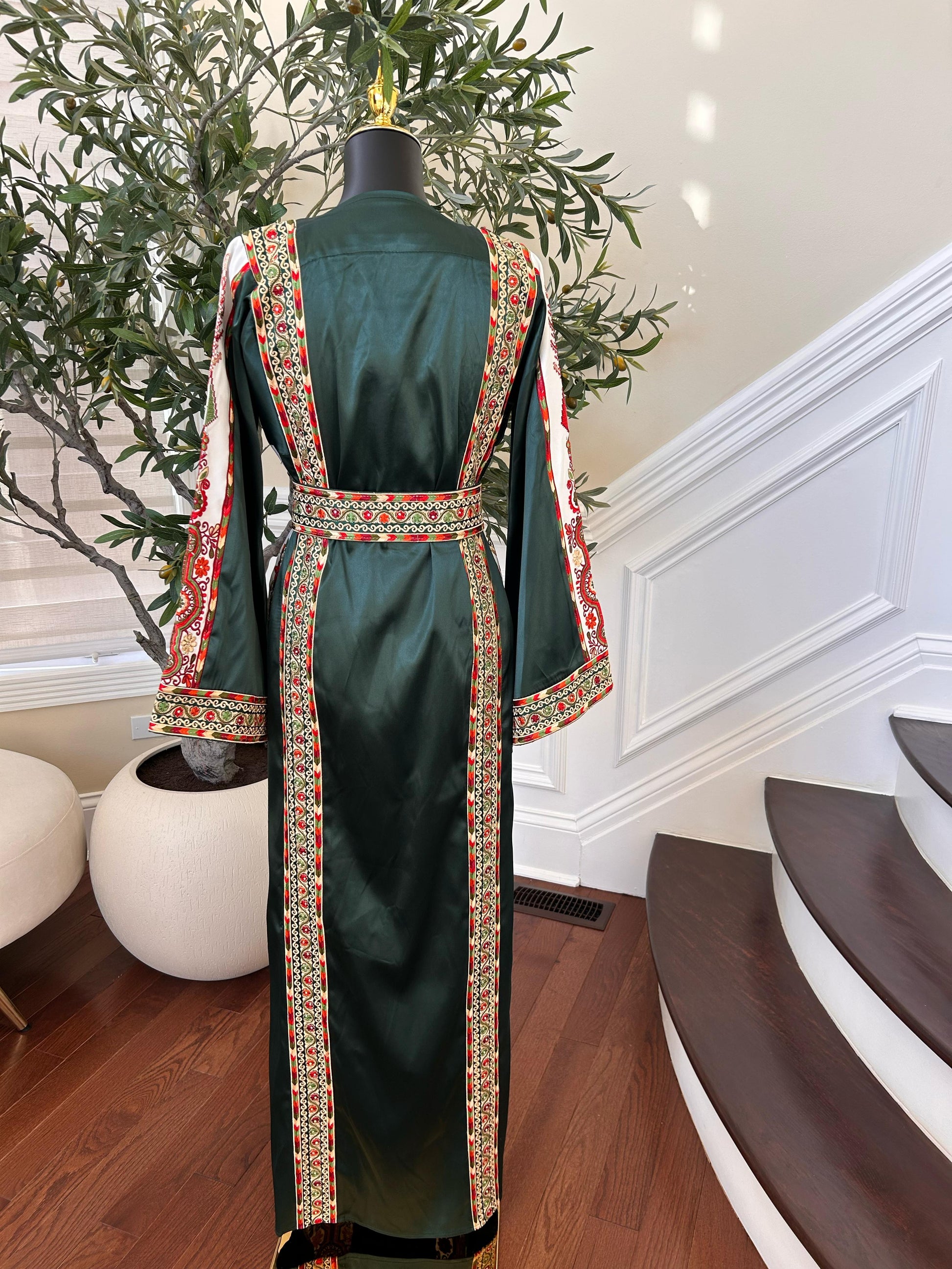 Green Satin Tatreez Embroidered Thobe