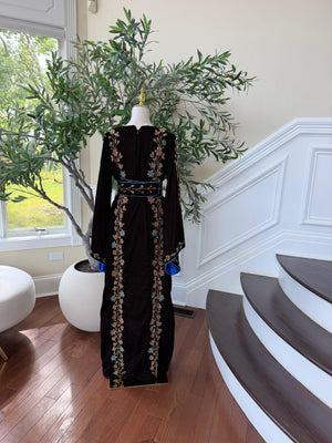 Brown Velvet Beaded Stone Elegance