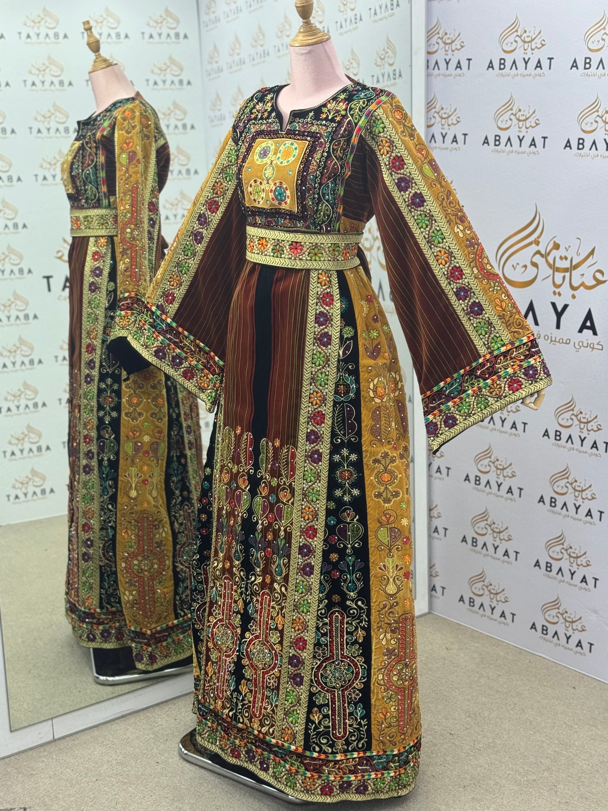 Jana & Nar Velvet Thobe – Golden Palestinian Tatreez Design