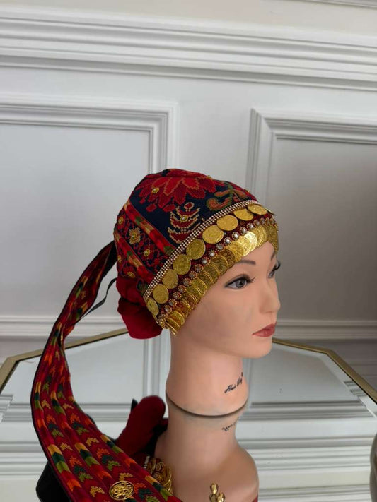 Red Embroidery Coin Head Piece Awka