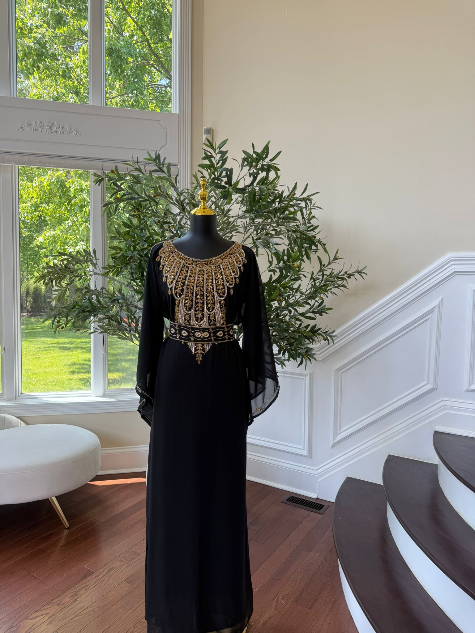 Black Beaded Kuftan Maxi Dress