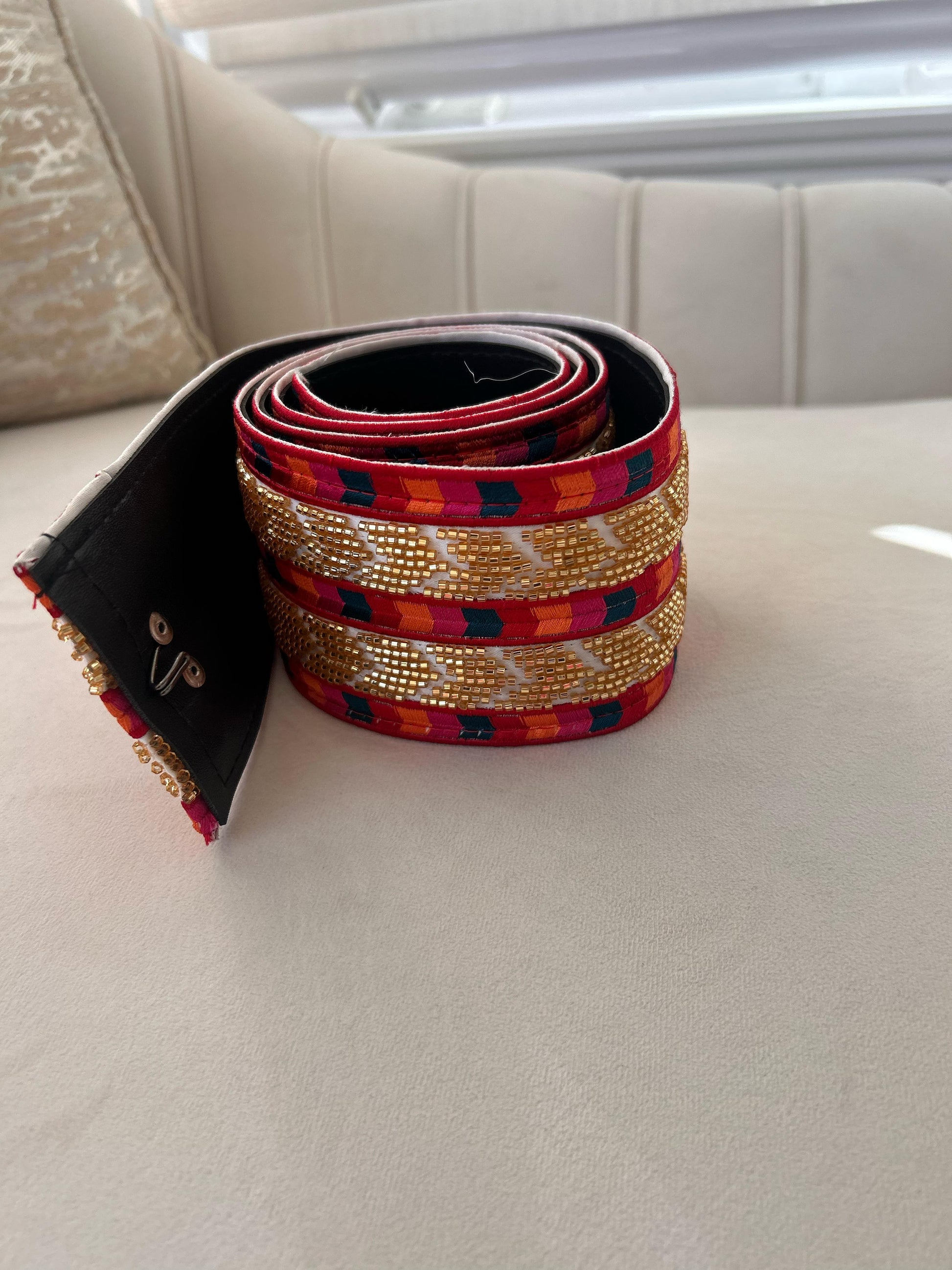 Gold Sabal Kharaz Red Tatreez Thobe Belt