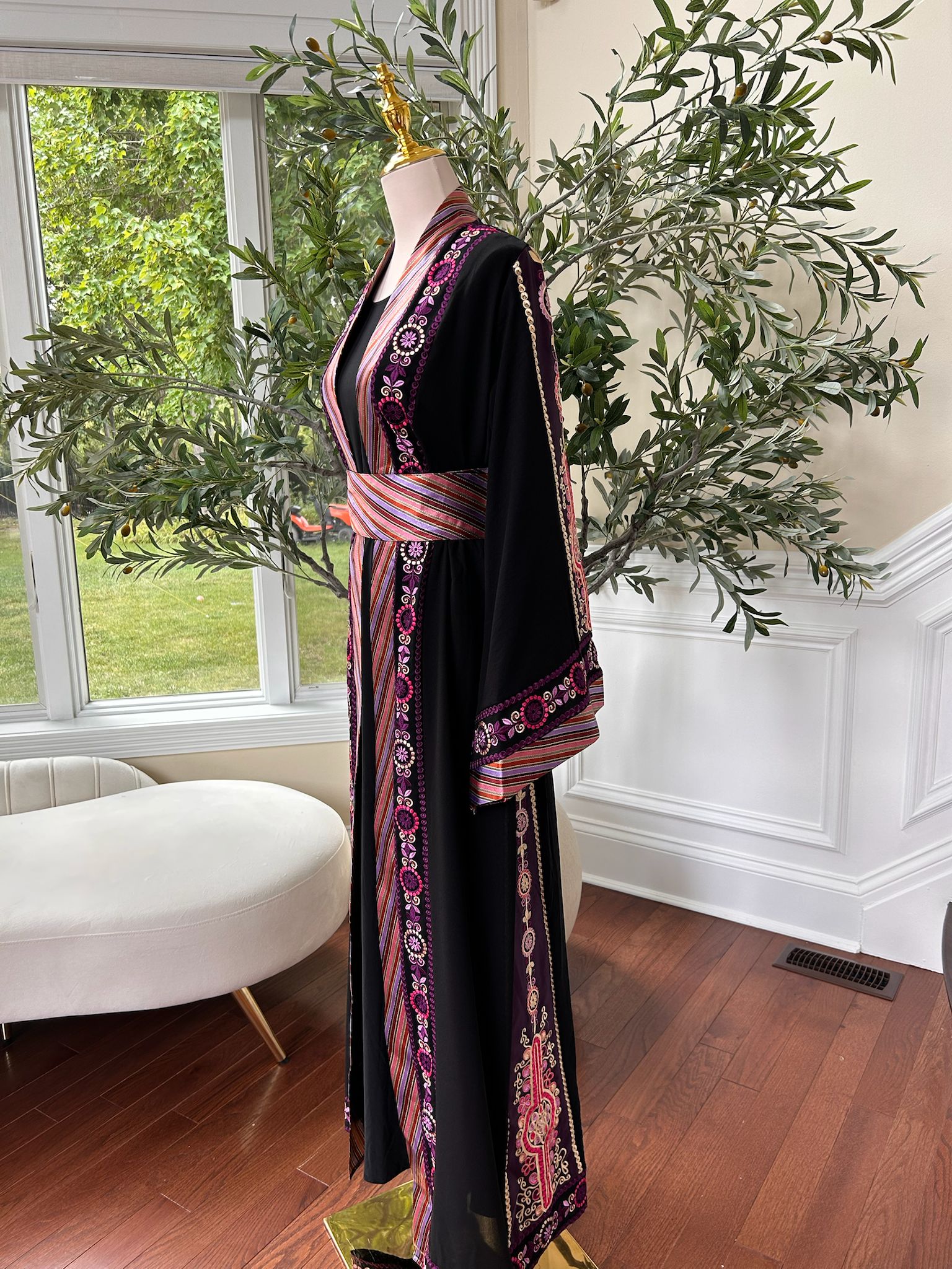 Black Embroidery Tatreez Purple Thobe