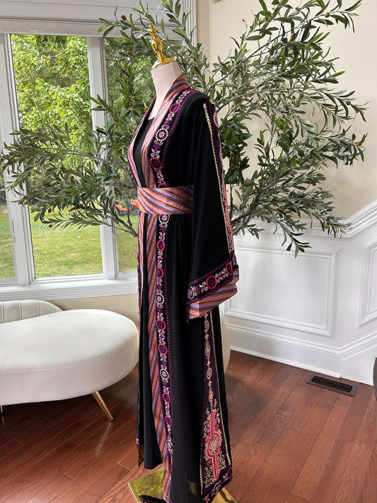 Black Embroidery Tatreez Purple Thobe