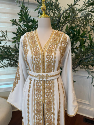 White Embroidery Golden Charm Kuftan