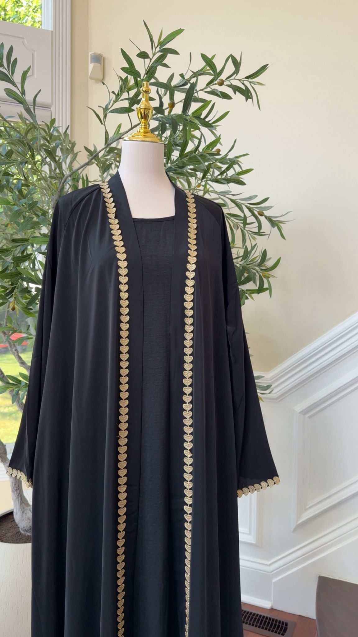 Black Two-Piece Abaya with Elegant Embellished Detailing