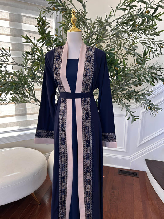 Blue Tatreez Beaded Two Piece Abaya