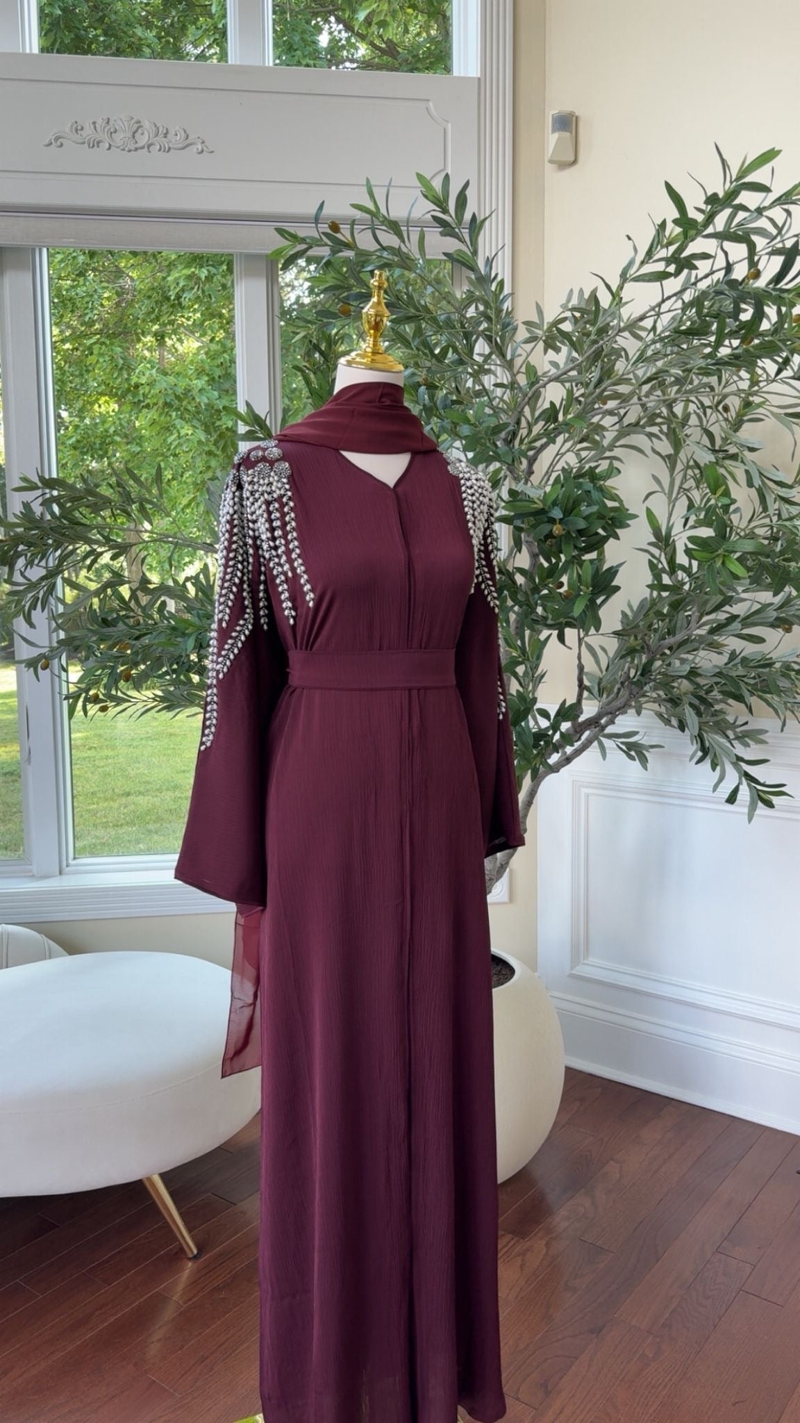 Elegant Maroon Stone Abaya