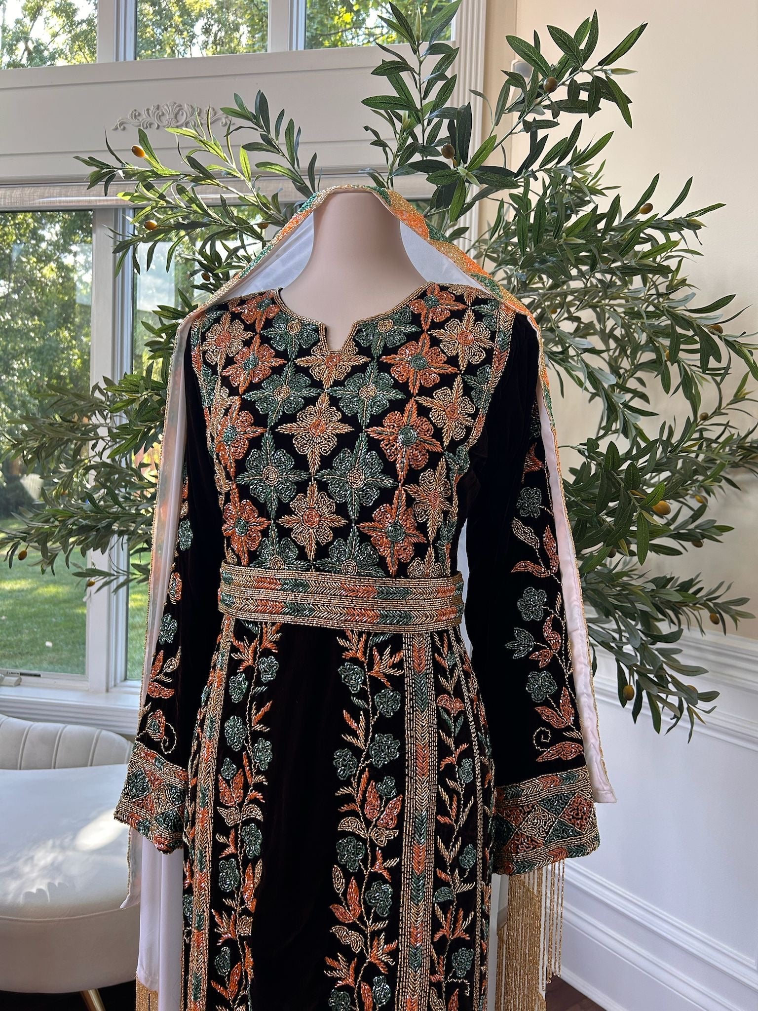 Brown Velvet Stone Thobe