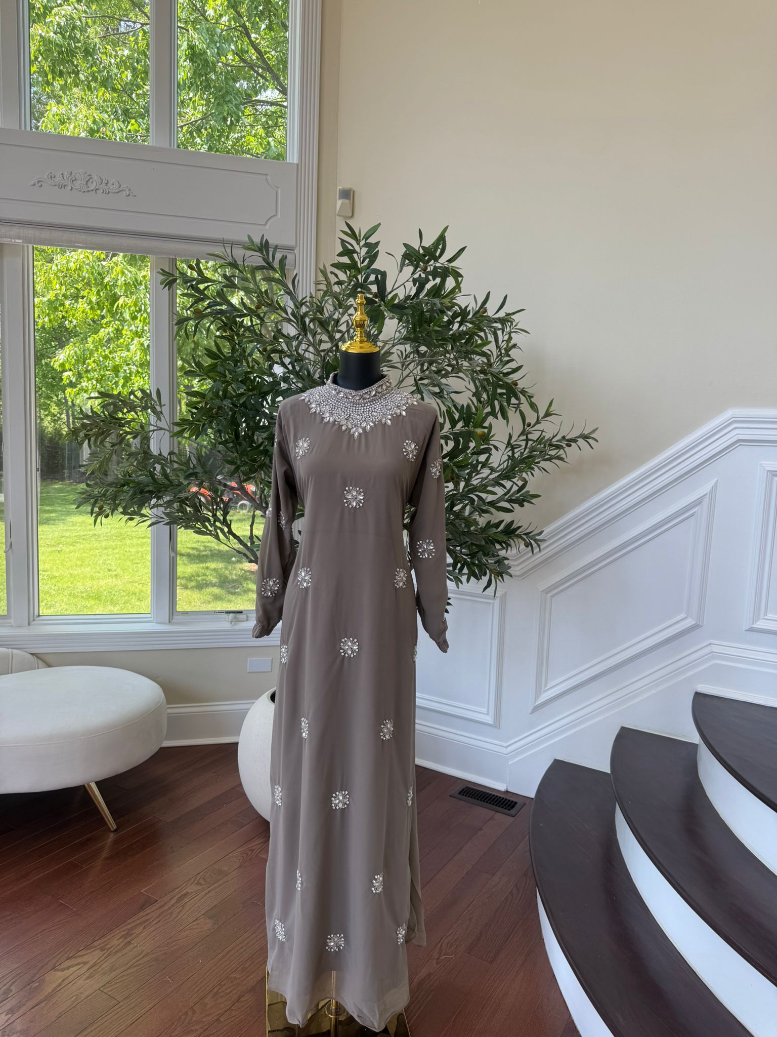 Taupe Shine Stonework Maxi Dres