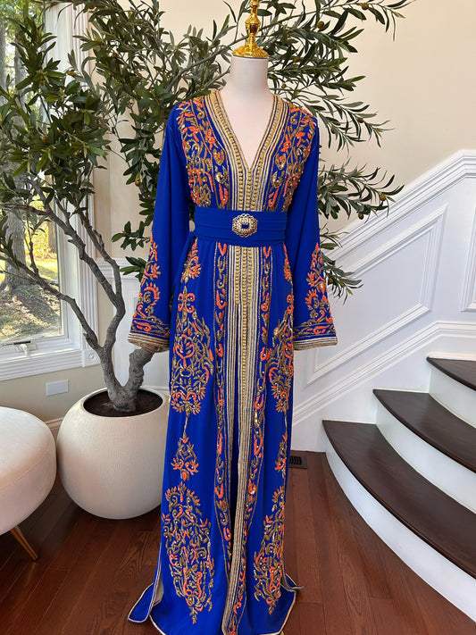 Royal Blue Embellished Golden Detail Kuftan