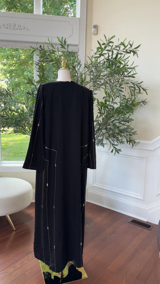 Black Abaya with White Beading – Elegant Modern Touch