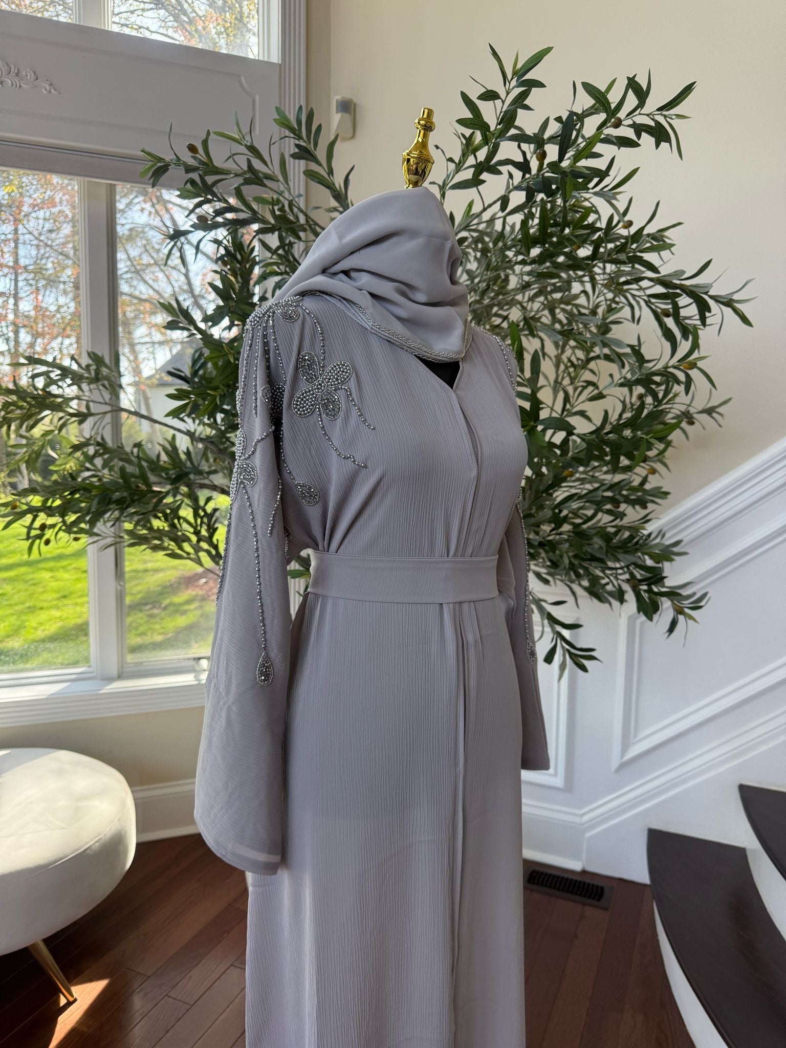 Grey Beaded Abaya