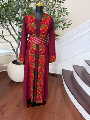Red Embroidery Floral Tatreez Thobe