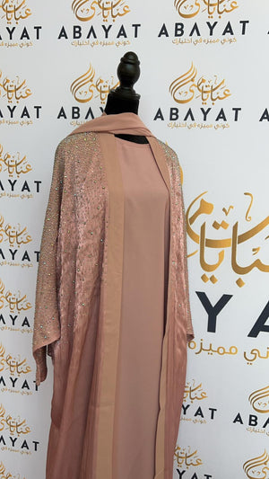 Elegant Blush Pink Sparkled Abaya Set with Coordinating Hijab #8097623