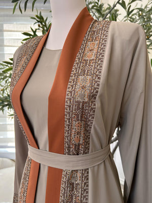 Tan Two Piece Tatreez Beaded Abaya